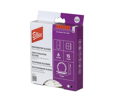 ELLEN Tochtband zelfklevend Weather Silicone 2-7 mm 6 m wit Ellen tochtband siliconen in verpakking