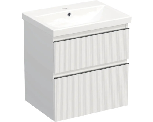 JUNGBORN Badkamermeubelset greeplijst zwart TRENTA met wastafel 60 cm geribbeld wit JUNGBORN Badkamermeubelset greeplijst zwart TRENTA met wastafel 60 cm geribbeld wit