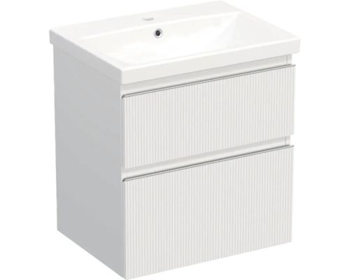 JUNGBORN Badkamermeubelset greeplijst chroom TRENTA met wastafel 60 cm geribbeld wit JUNGBORN Badkamermeubelset greeplijst chroom TRENTA met wastafel 60 cm geribbeld wit
