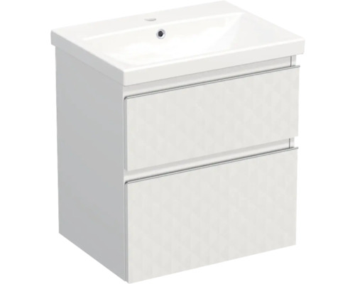 JUNGBORN Badkamermeubelset greeplijst chroom TRENTA met wastafel 60 cm piramidestructuur wit JUNGBORN Badkamermeubelset greeplijst chroom TRENTA met wastafel 60 cm piramidestructuur wit