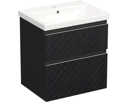 JUNGBORN Badkamermeubelset greeplijst chroom TRENTA met wastafel 60 cm piramidestructuur zwart JUNGBORN Badkamermeubelset greeplijst chroom TRENTA met wastafel 60 cm piramidestructuur zwart