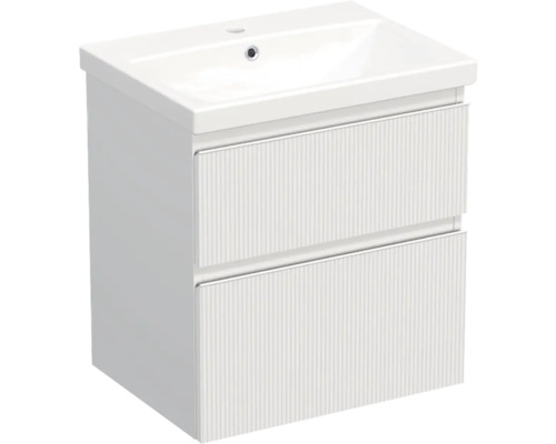 JUNGBORN Badkamermeubelset greeplijst wit TRENTA met wastafel 60 cm geribbeld wit JUNGBORN Badkamermeubelset greeplijst wit TRENTA met wastafel 60 cm geribbeld wit