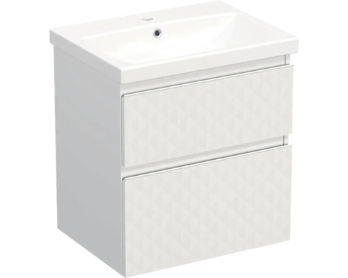 JUNGBORN Badkamermeubelset greeplijst wit TRENTA met wastafel 60 cm piramidestructuur wit JUNGBORN Badkamermeubelset greeplijst wit TRENTA met wastafel 60 cm piramidestructuur wit