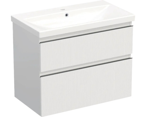 JUNGBORN Badkamermeubelset greeplijst zwart TRENTA met wastafel 80 cm geribbeld wit JUNGBORN Badkamermeubelset greeplijst zwart TRENTA met wastafel 80 cm geribbeld wit