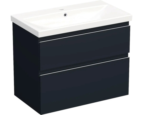 JUNGBORN Badkamermeubelset greeplijst chroom TRENTA met wastafel 80 cm blauw marino mat JUNGBORN Badkamermeubelset greeplijst chroom TRENTA met wastafel 80 cm blauw marino mat