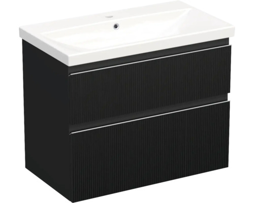 JUNGBORN Badkamermeubelset greeplijst chroom TRENTA met wastafel 80 cm geribbeld zwart JUNGBORN Badkamermeubelset greeplijst chroom TRENTA met wastafel 80 cm geribbeld zwart