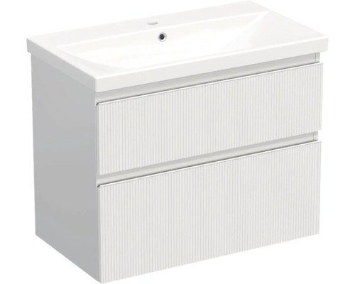 JUNGBORN Badkamermeubelset greeplijst wit TRENTA met wastafel 80 cm geribbeld wit JUNGBORN Badkamermeubelset greeplijst wit TRENTA met wastafel 80 cm geribbeld wit