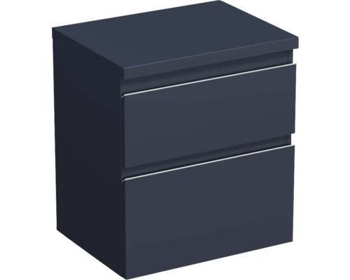 JUNGBORN Wastafelonderkast Trenta 64,6x56,7 cm blauw marino mat zilveren greep Wastafelonderkast met twee laden