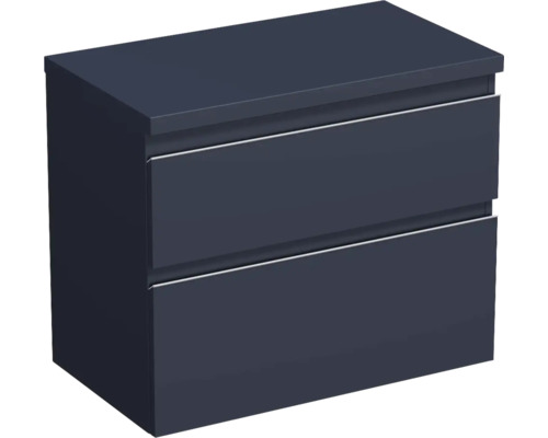 JUNGBORN Wastafelonderkast Trenta 64,6x76,7 cm blauw marino mat zilveren greep Wastafelonderkast met twee laden voor de badkamer