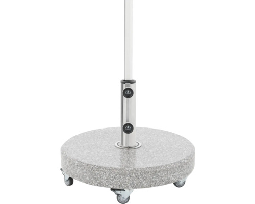 Parasolvoet met wielen, gemaakt van steen en metaal