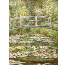 Schilderij van een brug over een vijver met waterlelies