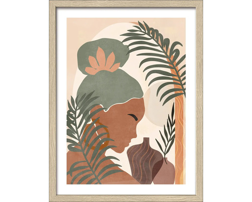 Ingelijste afbeelding met abstract vrouwelijk motief, planten en vazen voor wanddecoratie