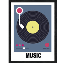 Ingelijste poster met draaitafel en het woord Music