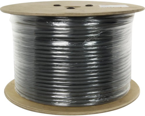 Rol met zwarte kabel onder plastic folie