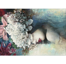 Schilderij met vrouw en bloemen
