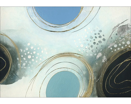 Abstract schilderij met cirkelmotief in blauw en goud