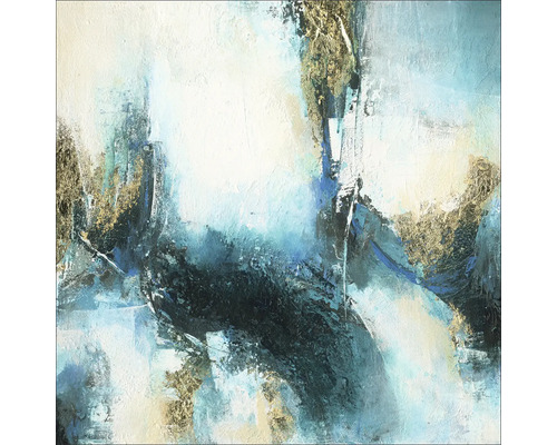 Abstract schilderij met witte, blauwe en gouden kleuraccenten