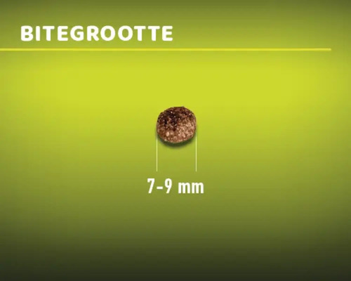Grootte van een enkel droogvoerbrokje met 7 tot 9 millimeter