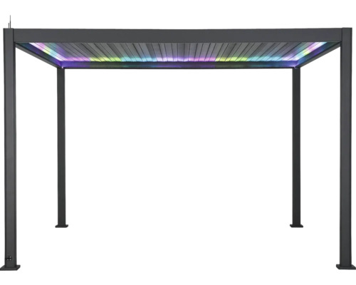 Vrijstaande paviljoenconstructie met lamellendak en verlichting