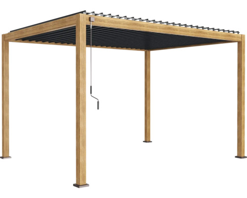 MIRADOR Pergola deluxe aluminium eik kleur met poten 11x11 cm en lamellendak 300 x 400 cm