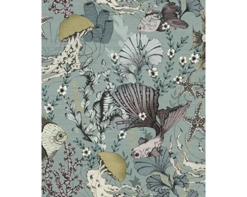 MARBURG Vliesbehang 97149 dieren natuur blauw groen Behang met maritieme motieven met kwallen, vissen, koralen en zeesterren