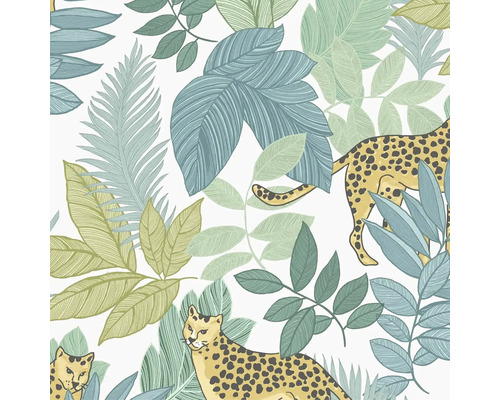 Vliesbehang 118733 Envy bladeren dieren groen Behang met jungle motieven en luipaardpatroon
