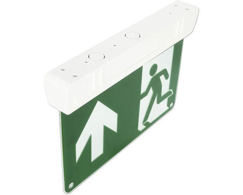 Nooduitgangbord met pijl en persoon-symbool