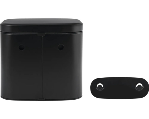 Zwarte afvalbak met deksel en bevestiging