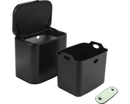 Zwarte afvalbak met deksel en inzetstuk