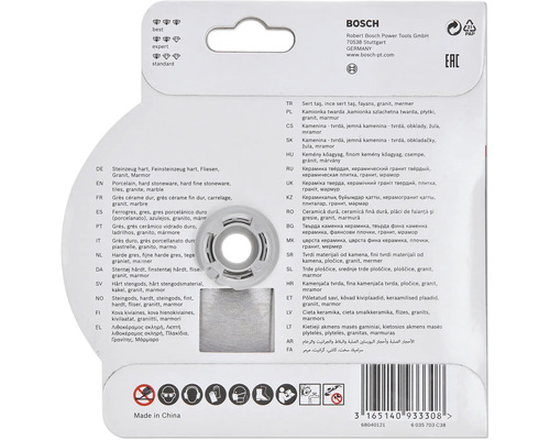 Bosch verpakkingsachterkant met informatie over materialen en toepassingen