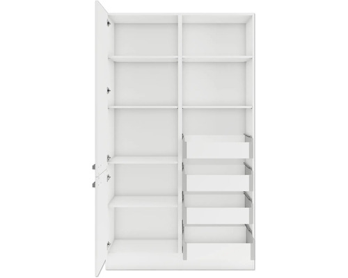 Open kledingkast met planken en lades