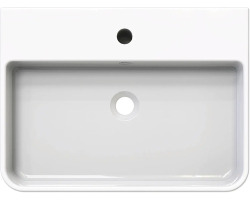 Wastafel van keramiek met kraangat en overloop