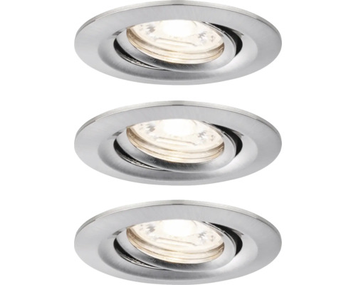 PAULMANN LED Inbouwspotset Nova Mini Plus Coin Ø 66 mm warmwit staal geborsteld, 3 stuks