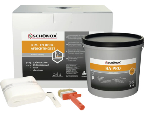 Schönox Kim- en hoekafdichtingsset met afdichtmiddel, afdichtband, kwast en afbreekmes
