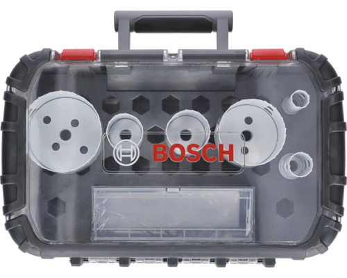Bosch gatenzaagset in een transparante gereedschapskoffer