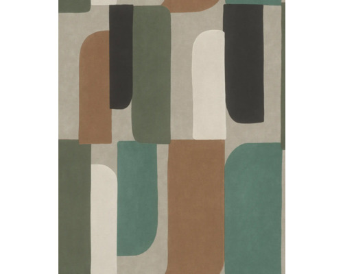 RASCH Vliesbehang 330526 Paraiso abstract groen Behang met grafisch patroon van rechthoeken en afgeronde vormen