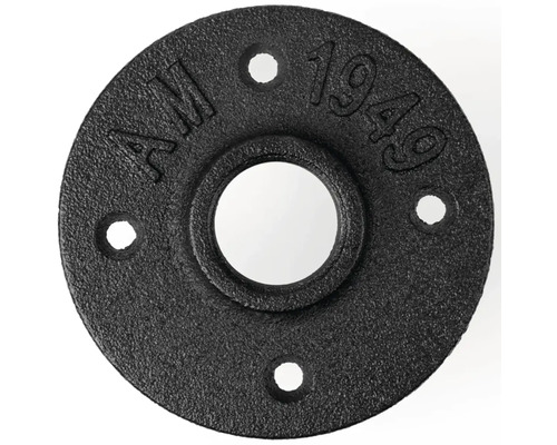 Zwarte smeedijzeren pijp flens met vier bevestigingsgaten