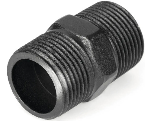 Zwart dubbelnippelbuisverbindingsstuk met schroefdraad