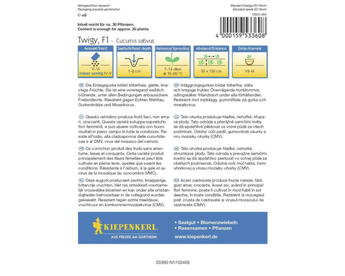 Verpakking van komkommerzaad van het merk Kiepenkerl