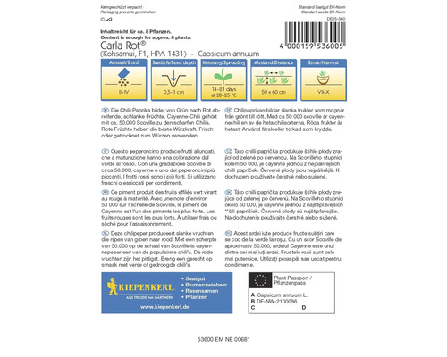 Carla Rot Chili Paprika zaadverpakking