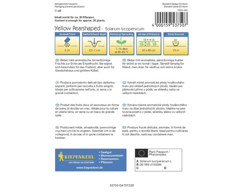 Zaadpakket voor gele, peervormige tomaten Solanum lycopersicum