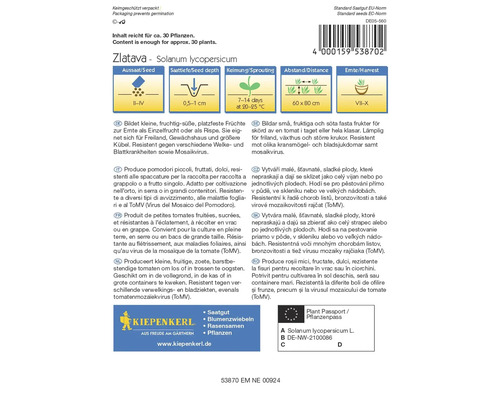 Zlatava tomatenzaadverpakking Solanum lycopersicum