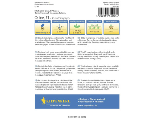 Zadenpakket Quine F1 - Cucurbita pepo met informatie over zaaien, zaaidiepte, kieming, afstand en oogsttijd