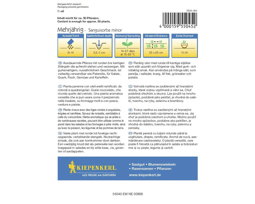 Meerjarig zaad Sanguisorba minor met informatie over zaaien, zaaidiepte, kieming, afstand en oogst