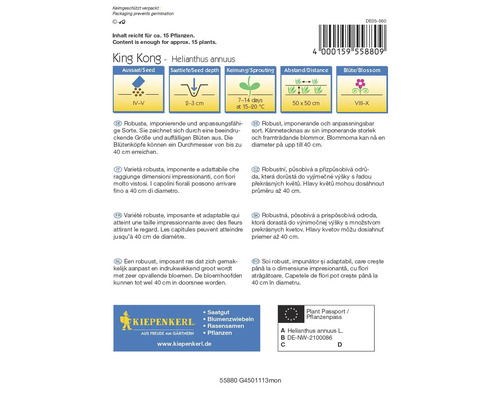 King Kong zonnebloemzaad verpakking