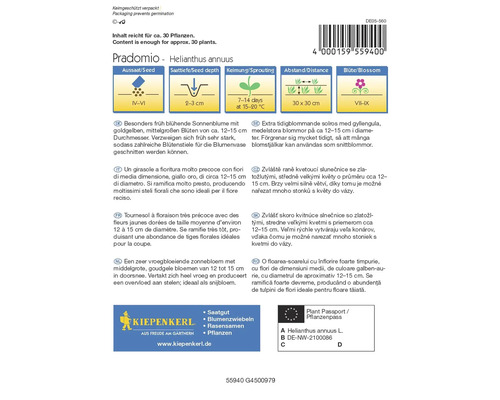 Pradomio Helianthus annuus verpakkingsinformatie