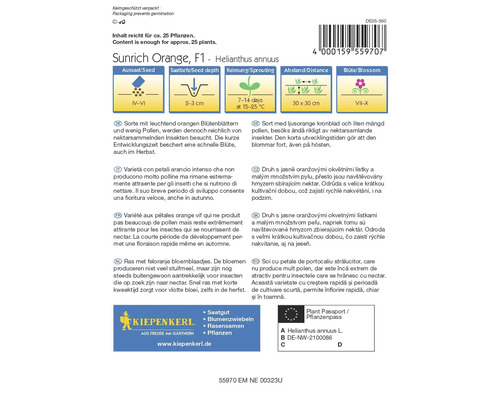 Verpakking Zonnebloem Sunrich Orange F1 zaden
