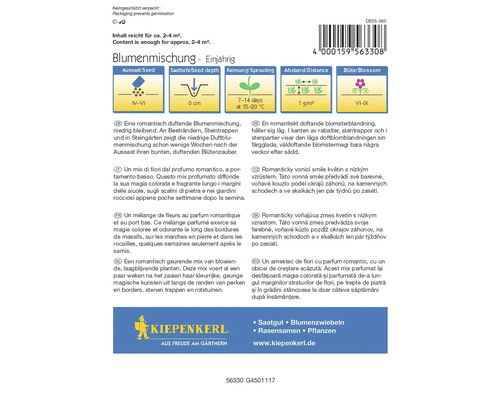 Bloemenzaadmengsel voor eenjarige, laagblijvende, geurende bloemen