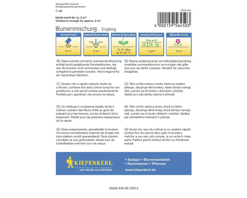 Bloemenzaadmengsel eenjarig, geschikt voor circa twee vierkante meter