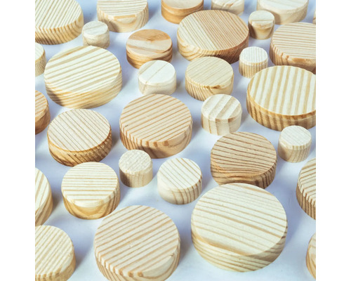 Verschillende ronde houten deuvels in verschillende maten